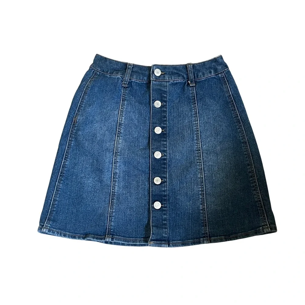 Blue Jean Mini Skirt Womens size 2 Button Front Denim Festival Mid Rise ALine XS